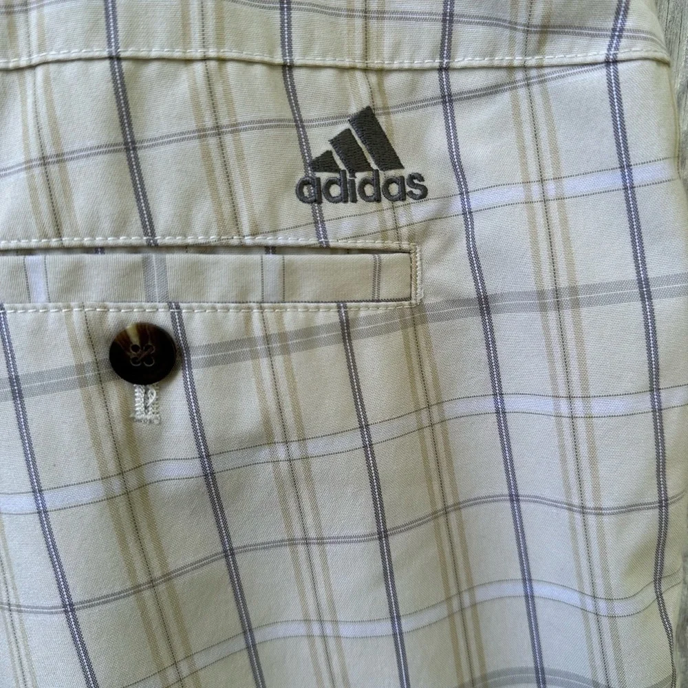 Men's Adidas ‎ Khaki Plaid Cargo Golf Shorts Flat Front Size 38 11